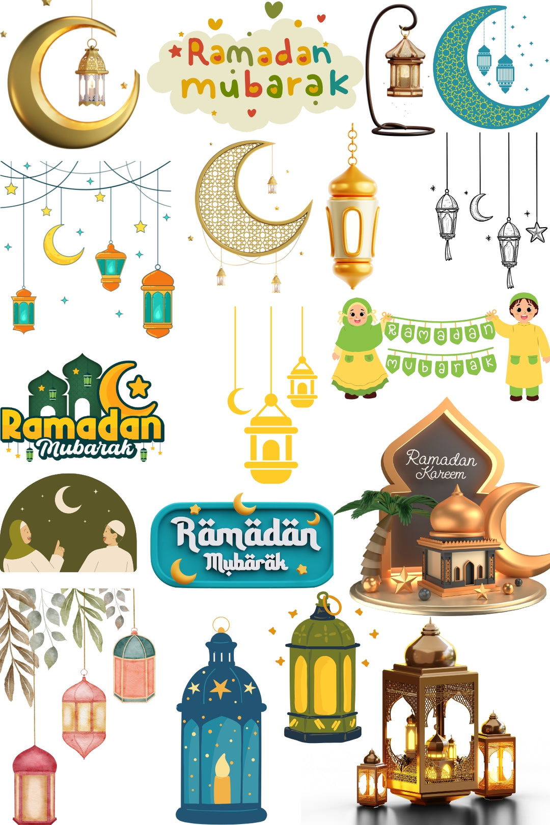 Ramadan Crescent Moon and Lantern Sticker Sheet